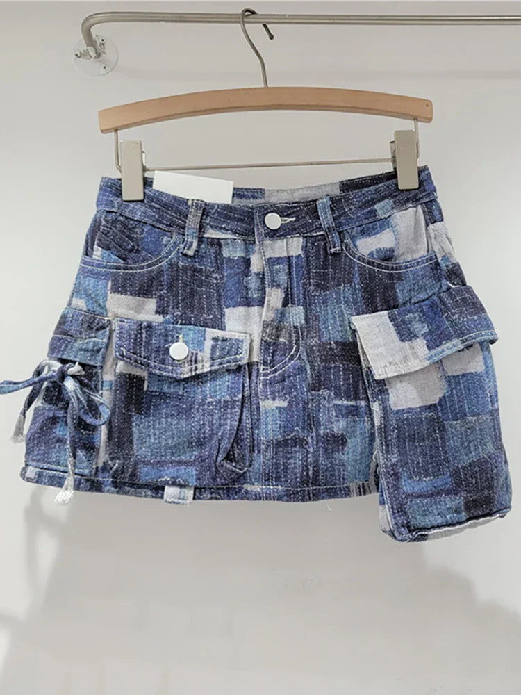 Dam A-Linje Kjol Patchwork Polyester med Fickor och Bekväm Passform-2