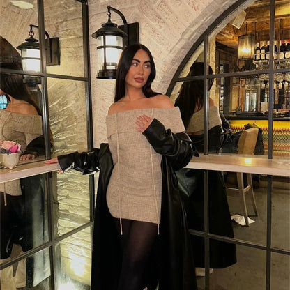 Dam Axelfri Klänning Bodycon Stickad Polyester-2