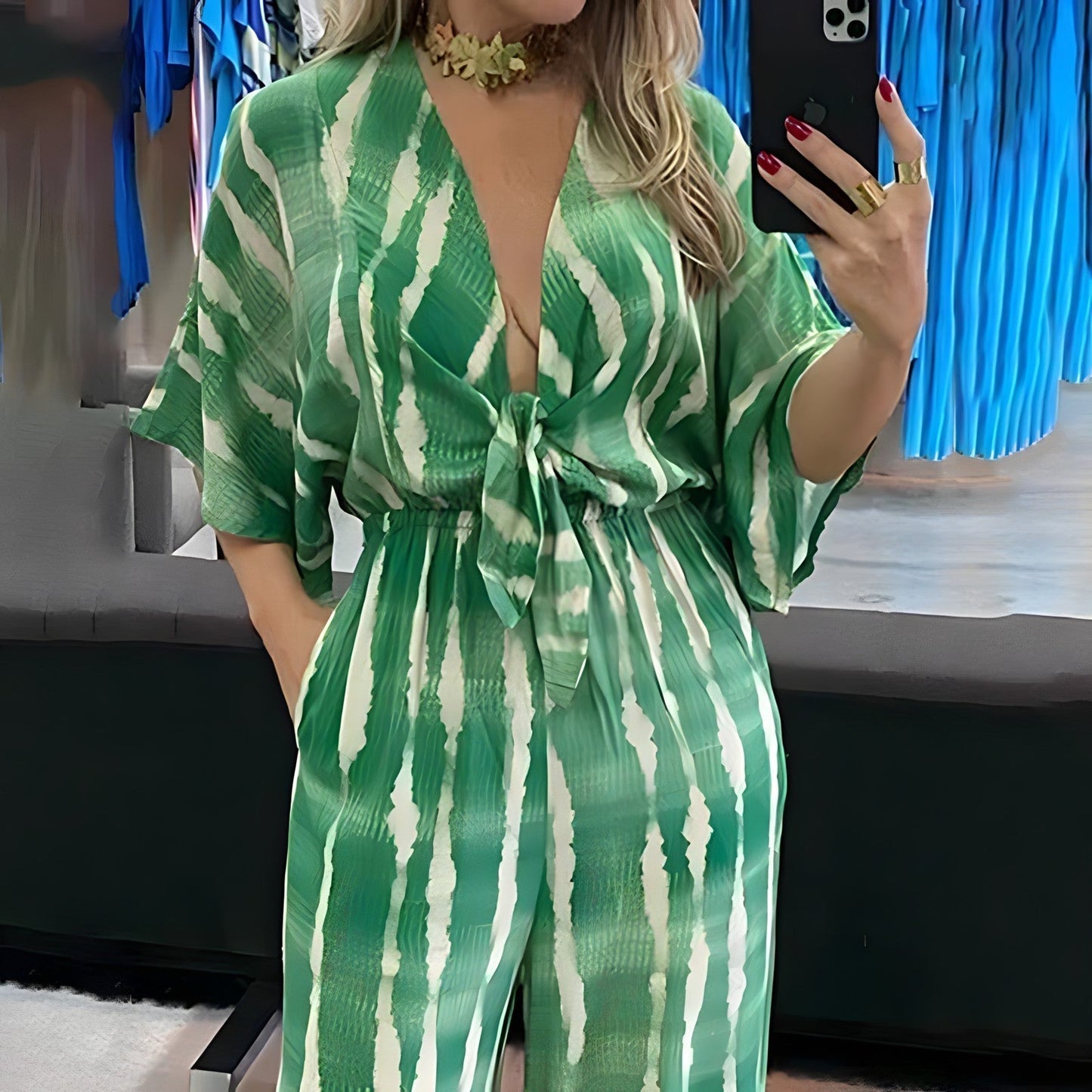 Dam Jumpsuit Randig Dolman Polyester Chic-3