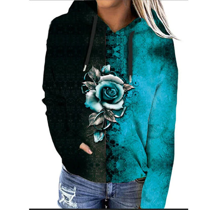 Variant image for Dam Hoodie Avslappnad Blommönster Bomullsmix-25