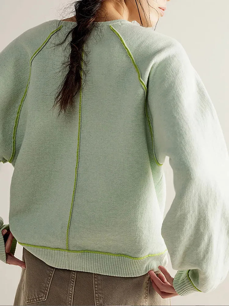 Kvinnors Tröja Rund Hals Långa Ärmar Bomull Reversibel 2