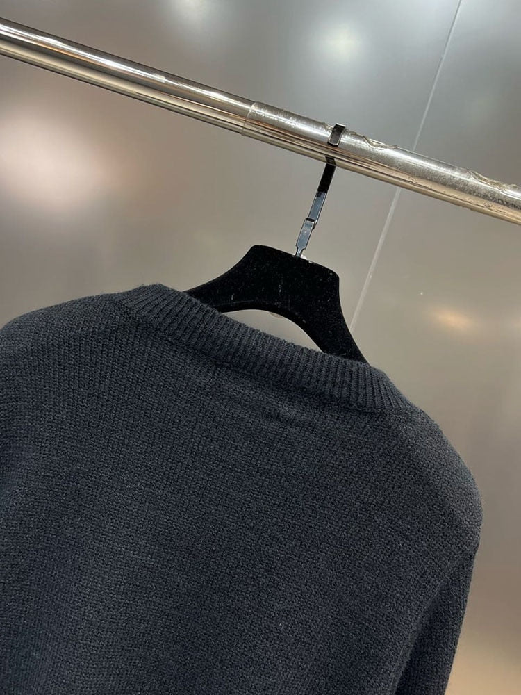 Stickad Dam Tröja Monokrom Polyester med Virkningsarbete-4