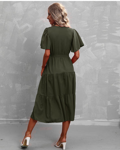 Damklänning Midi Ruffles Avslappnad Polyester-3