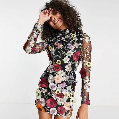 Kvinnors Miniklänning 3D-Blommor Polyester Elegant Festklänning 2