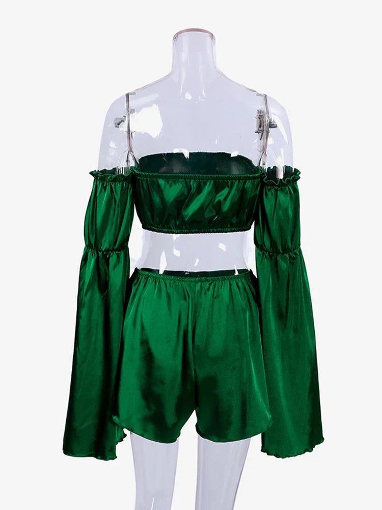 Dam Pyjamas Set i Monokrom Satin med Långa Ärmar – Mjuk och Elegant Pyjamasbyxor för Avkoppling 4