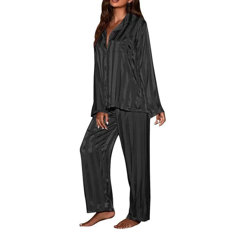 Variant image for Dam Pyjamas Set V-hals Mjuk Polyester Långa Ärmar Fotledslängd Byxor-5