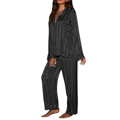 Variant image for Dam Pyjamas Set V-hals Mjuk Polyester Långa Ärmar Fotledslängd Byxor-5
