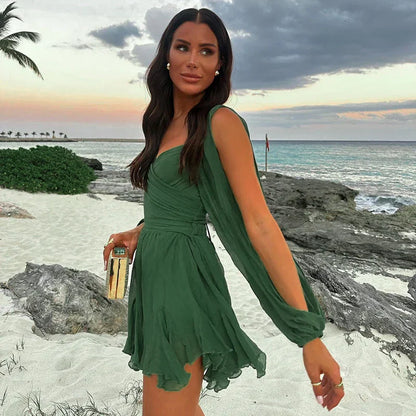 Kvinnors Mini Klänning Puffärmar Polyester Mesh-6