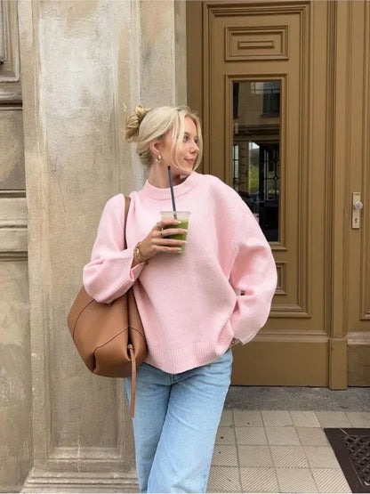 Dam Stickad Tröja Av Mjukt Material Avslappnad Passform-6