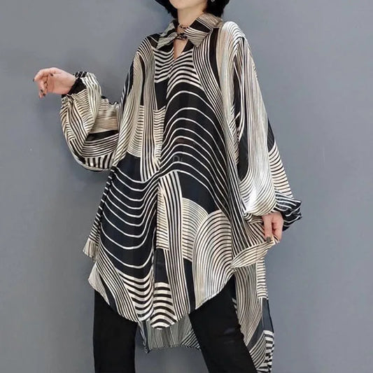 Dam Blus Långärmad Randig Polyester Rayon-1
