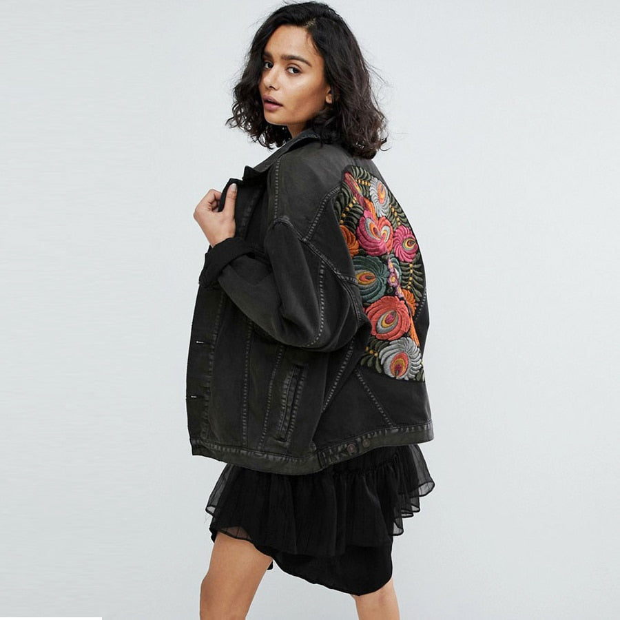Dam Boho-Jacka Avslappnad Hållbar Denim-2