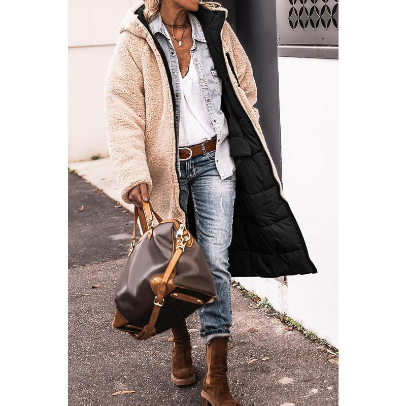 Dam Kappa Lång Hoodie Vändbar Bomullsblandning-4