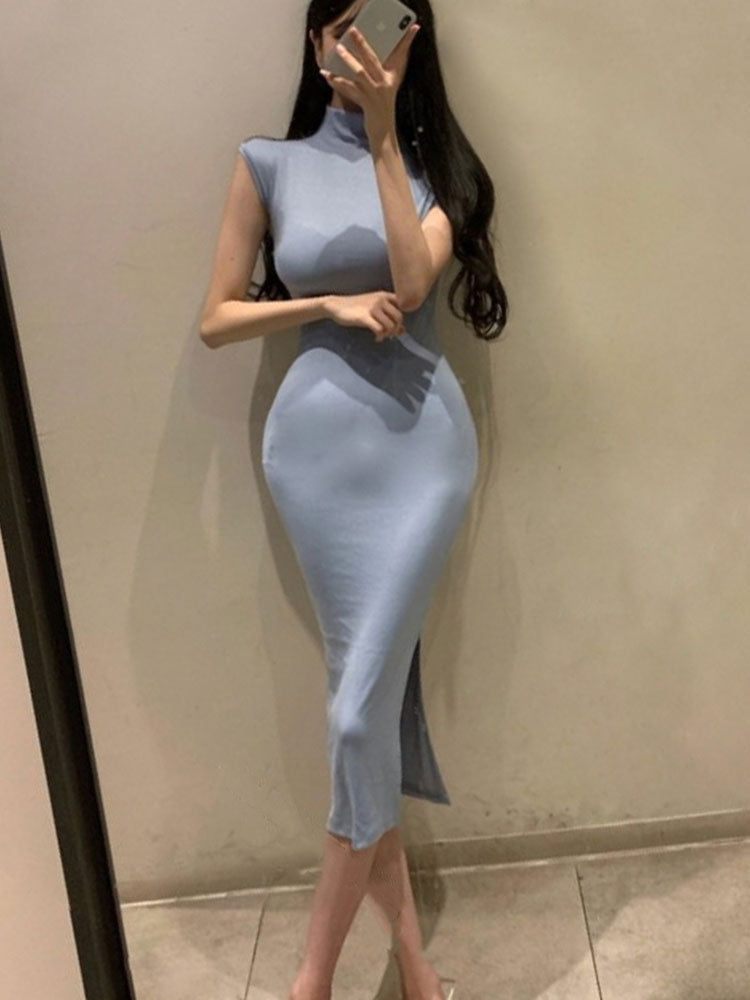 Kvinnors Midi Klänning Ärmlös Stretch Polyester 3