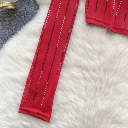 Dam Crop Top Långärmad Figurnära Polyester-3