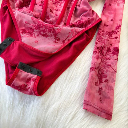 Dam Bodysuit Figursydd Polyester Modern Batikmönster-6