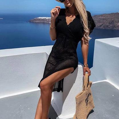 Strandklänning Dam Virkad Polyester Cover-up för Strand och Pool-3