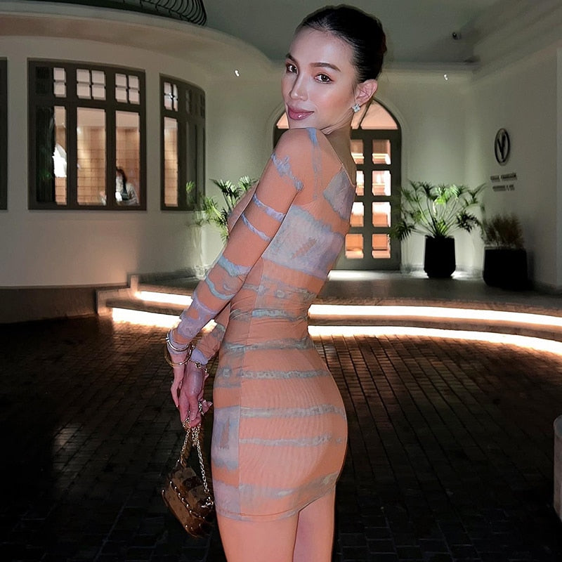 Kvinna Miniklänning V-ringning Randig Polyester Spandex-4