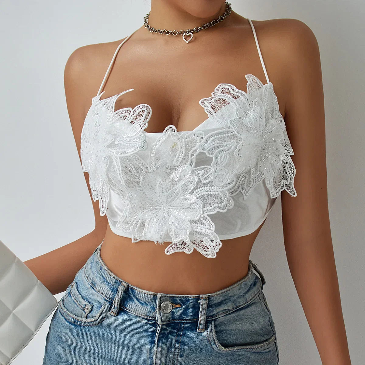 Dam Festtopp Ärmlös Blommotiv Polyester Spandex-3