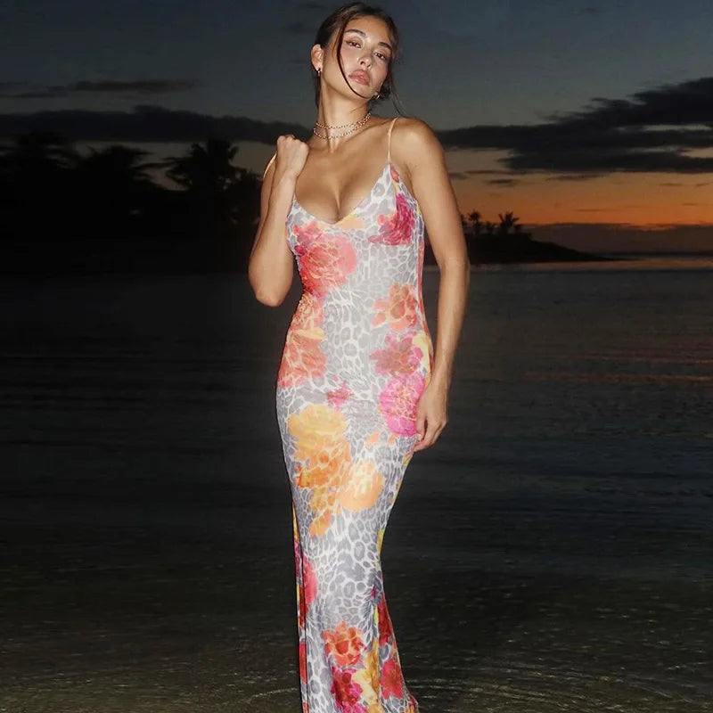 Variant image for Maxiklänning Dam V-Hals Kolumn Polyester Spandex med Tryck-1