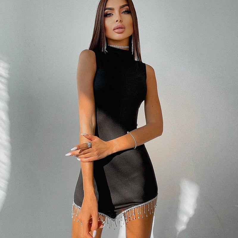 Damklänning Ärmlös Monokrom Polyester Mini Klänning-2