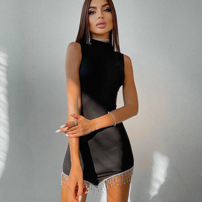 Damklänning Ärmlös Monokrom Polyester Mini Klänning-2