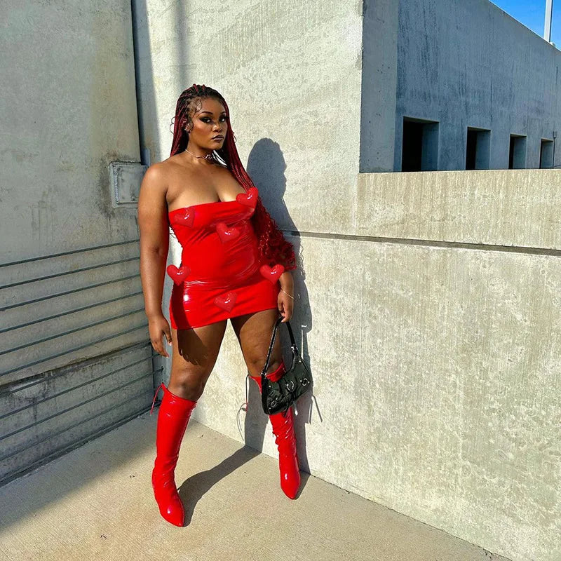 Kvinnors Miniklänning Syntetiskt Läder Med Dragkedja-2