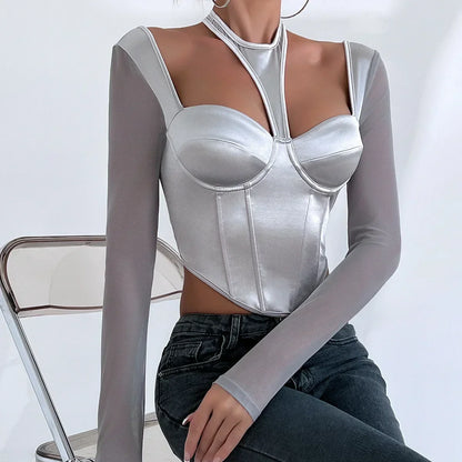 Variant image for Festtoppar Dam Kortärmad Polyester Crop Top-4
