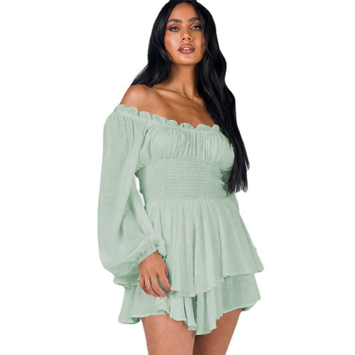 Kvinnors Axelfri Jumpsuit Breda Byxor Polyester-1