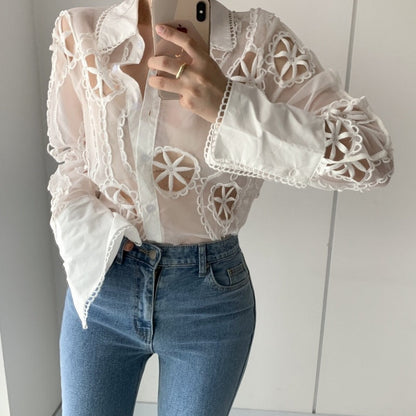 Dam Blus Långärmad Modern Design Bomull Polyester 4