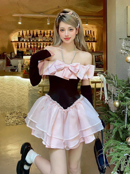 Kvinnors Mini Klänning Axelfri Vintage Bomull Polyester-3