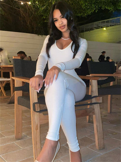 Dam Jumpsuit Hel Sömlös Polyester med Djup Rund Halsringning 3