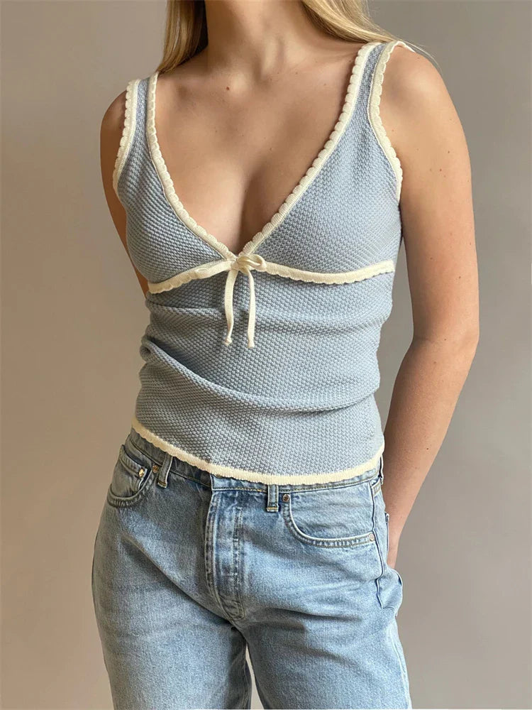 Dam Tank Top med Kontrast Snörning och Baklås Polyester-3