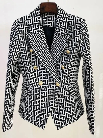 Variant image for Dam Blazer Geometriskt Mönster Polyester med Regelbundna Ärmar och Dubbelradig Stängning-1