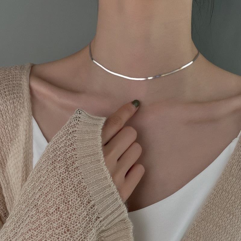 Dam Halsband Ormbensdesign i 925 Sterling Silver Justerbar Längd-4