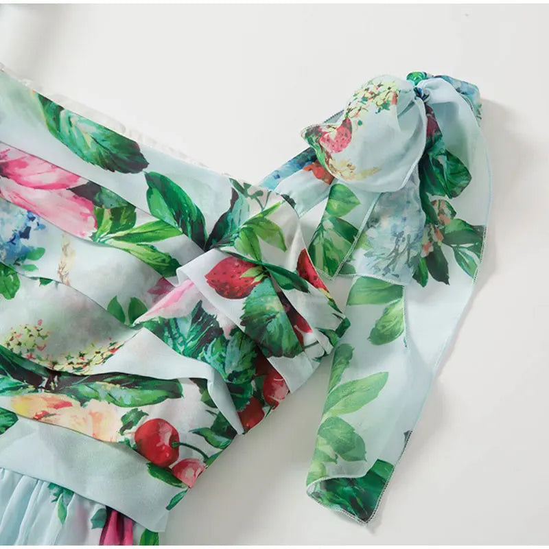 Dam Maxiklänning Blommönster Rufsade Ärmar Lätt Tyg-6