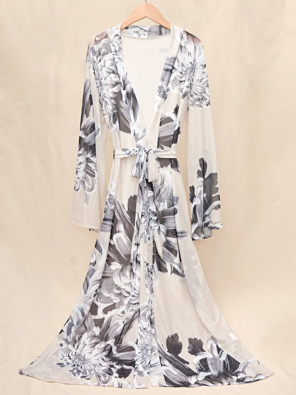 Damen-Pyjama-Set, geblümt, knöchellang, Polyester mit langen Ärmeln-6