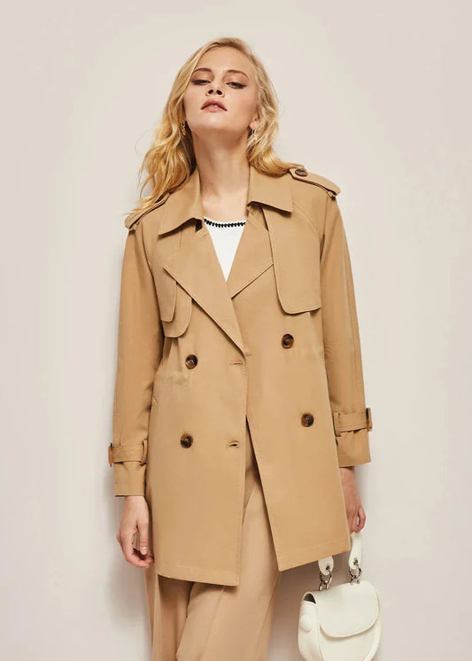 Dam Trenchcoat Lång Klassisk Polyester med Integrerat Bälte-1