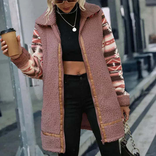 Dam Höstjacka Varm Päls Tidlös Design Polyester-1