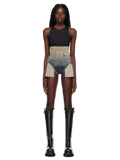 Damshorts Hög Midja Denim Bomull-2