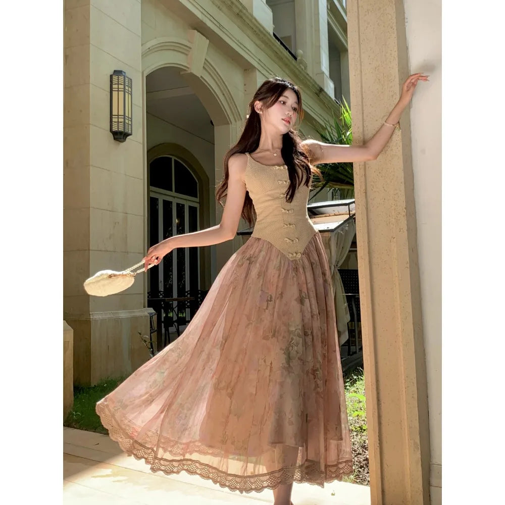 Maxi Klänning Dam Ärmlös Elegant Bomull Polyester-2