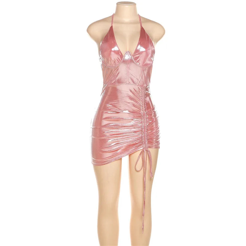 Kvinnors Miniklänning V-Urringning Ärmlös Polyester-1