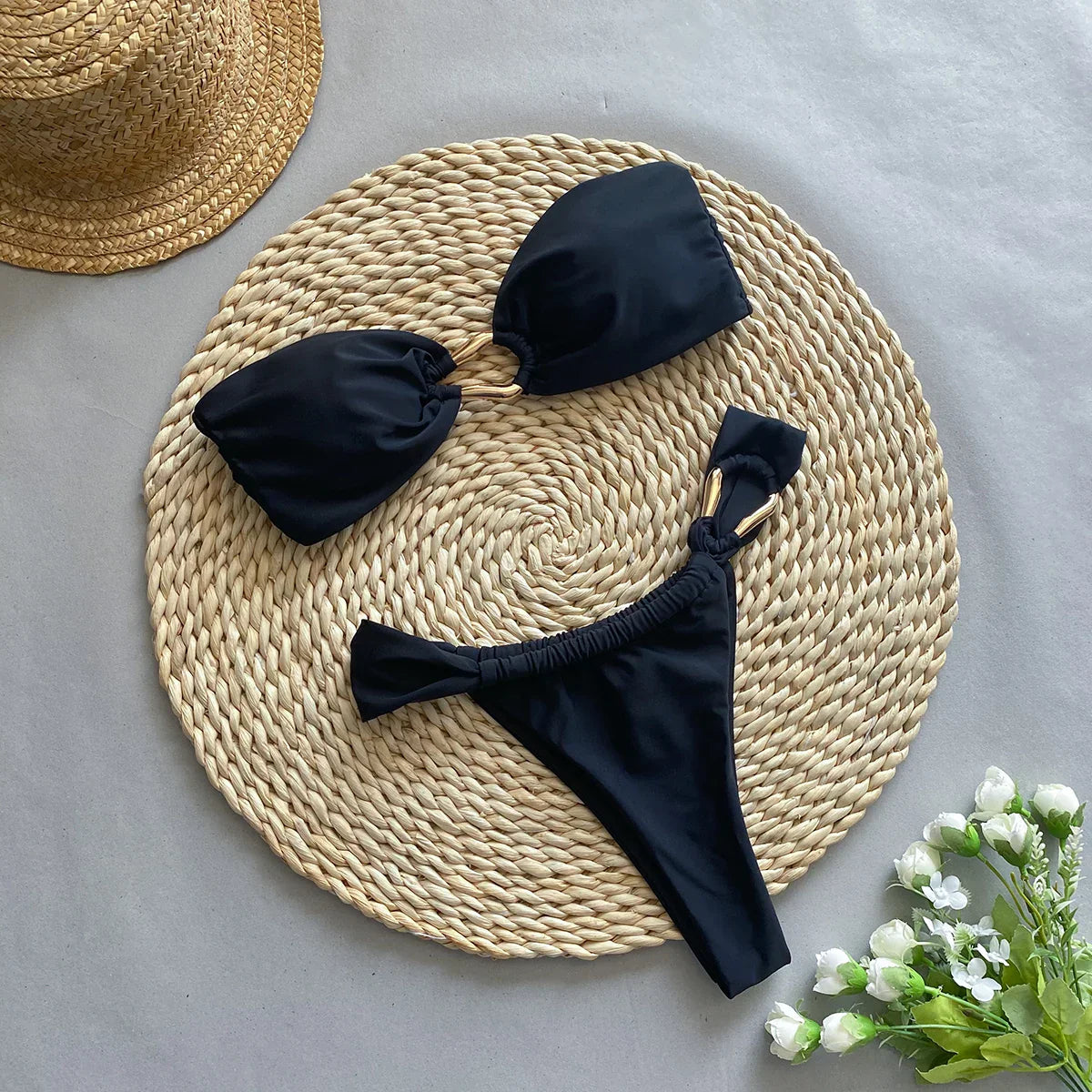 Damernas Bikini Set Bandeau Polyester Spandex-5