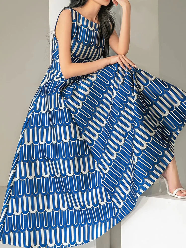 Dam Klänning Geometrisk Midi Bomull-4