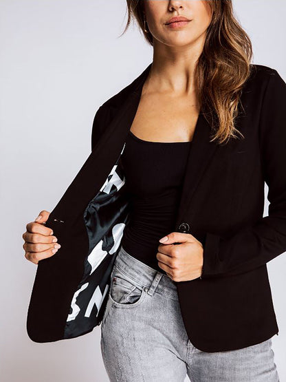 Dam Blazer Smal Passform Polyester med Reverskrage-4