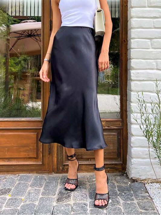 Dam Midi Kjol Elegant Satin-1