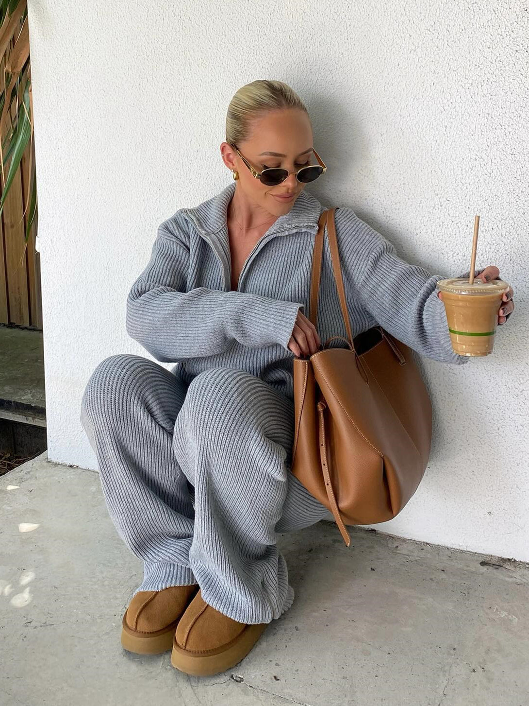 Dam Tvådelad Loungesuppsättning Ribstickad Polyester-4