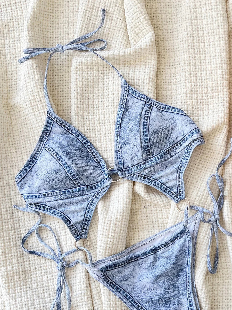 Bikini Dam Smickrande Nacklinje Polyester Spandex-3