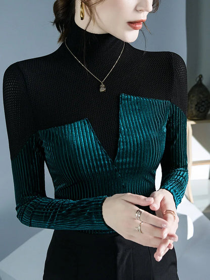 Dam T-shirt Monokrom Patchwork Polyester Spandex Nylon-4