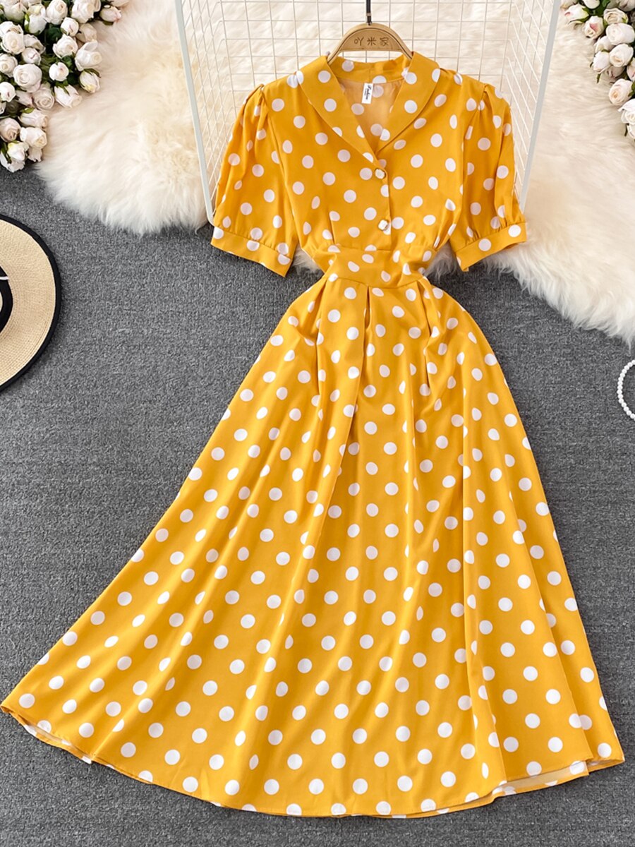 Variant image for Kvinnors Midi Klänning A-linjeformad Polyester Punktmönster-9