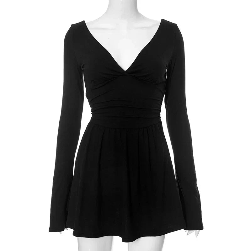 Dam Miniklänning V-ringad Veckad Polyester-5